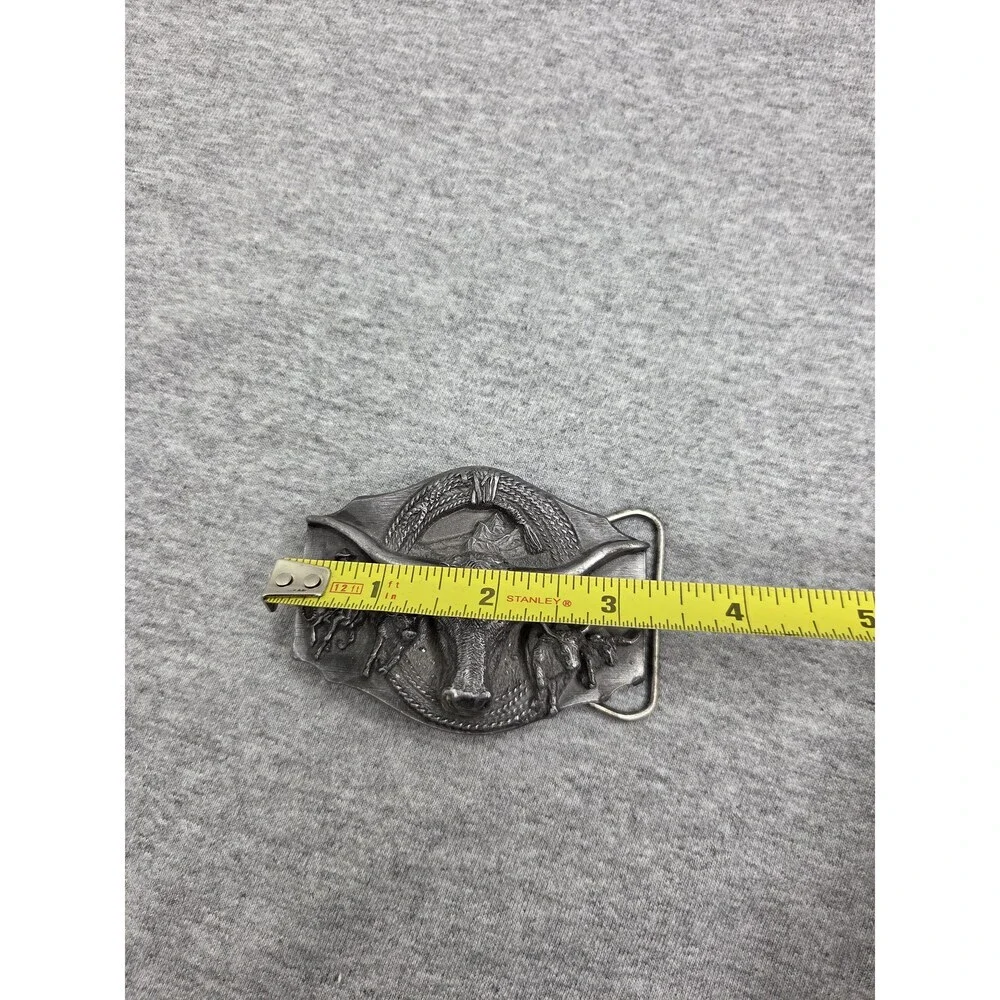 1988 Siskiyou Heavy Pewter Longhorn Steer Rodeo Belt Buckle USA